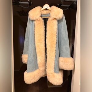 Scully Blue and Cream Shearling Coat